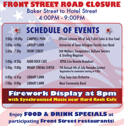 lahaina maui july 4th schedule of events