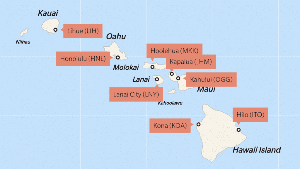 How Long Are Inter Island Flights In Hawaii Go Visit Hawaii   Hawaiian Islands Airport Map  